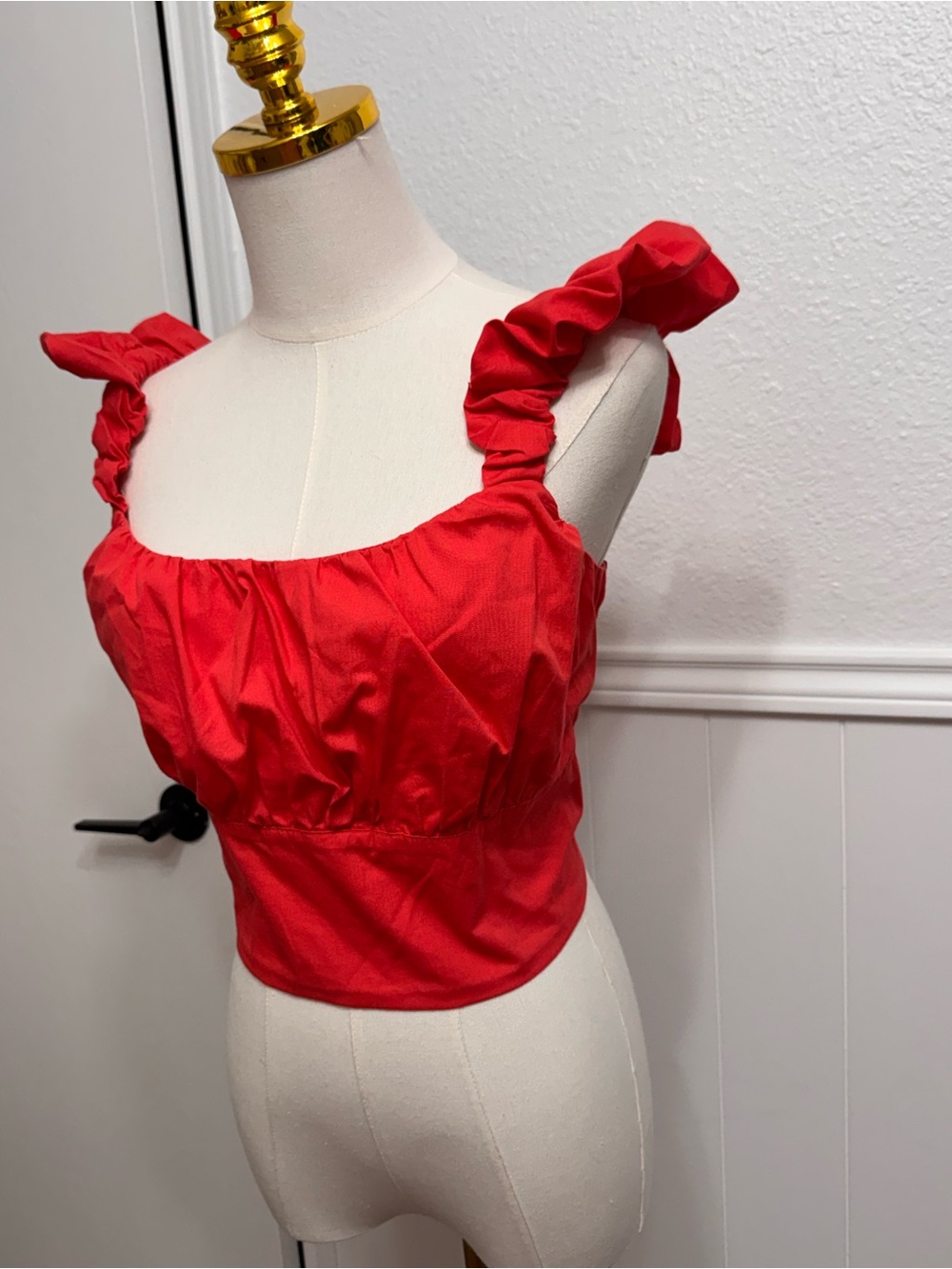 Abercrombie & Fitch Red Ruffle Strap Crop Top